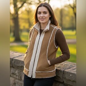 Windriver Sherpa Lined Faux Suede Full Zip Vest Size M